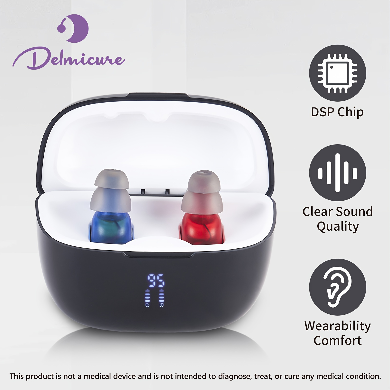 TEMU Amplificateur Auditif Delmicure pour Adultes, Amplificateur de Son Rechargeable avec Étui de Charge Portable, Cadeau pour Parents, Idéal pour-image-17607060017543