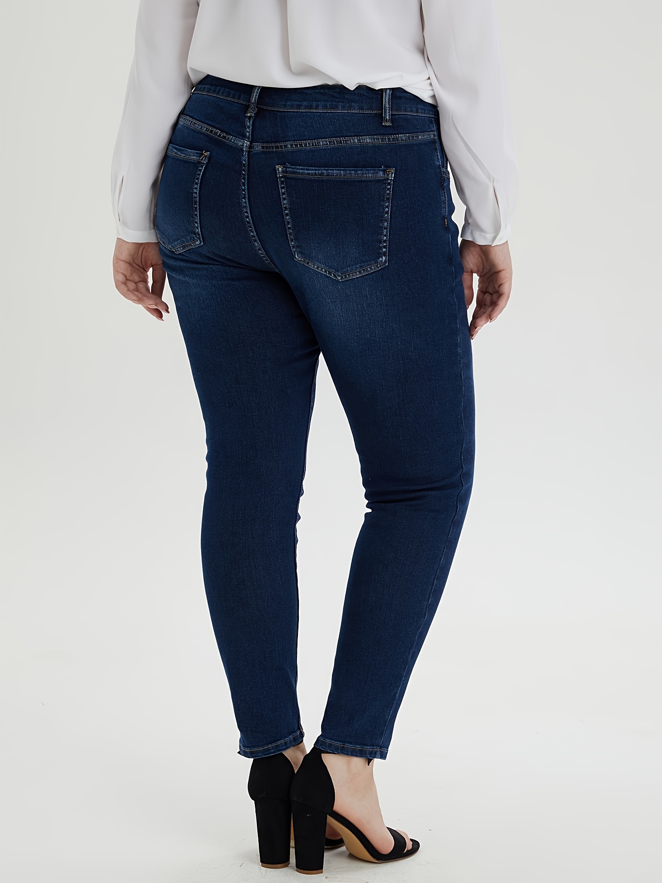PLUS SIZE WOMEN SHADED CASUAL NAVY BLUE JEANS