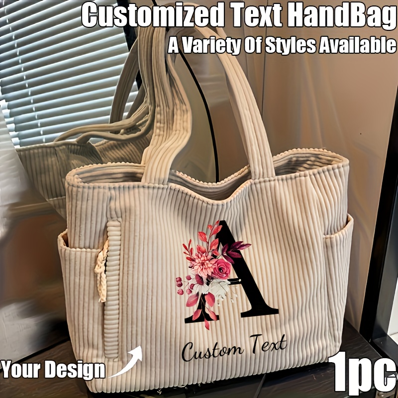 TEMU 1pc Personalized Shoulder Bag - Fashion Handbag, Initial Design, Floral Letter Elements, , Lightweight, Multipurpose, Multiple Styles, Women's