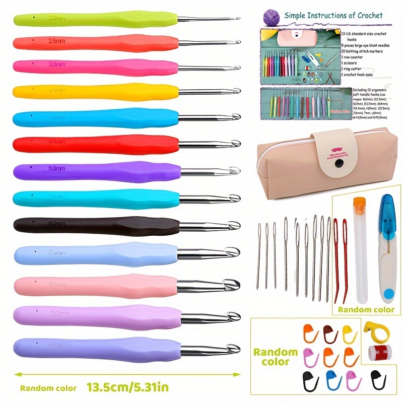 

Ergonomic Crochet Hook Set, 13pcs Handles (2mm-10mm), Extra Long Needles With Storage Case For - Colors