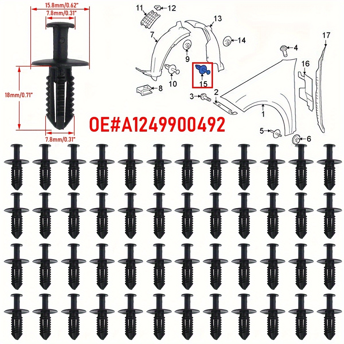 50pcs Auto Body Fender & Bumper Quick-release Abs Plastic Clips – Universal Fasteners For Car Wheel Arch , Mudguards & Grilles – Compatible With Mercedes-benz, For , Vehicles