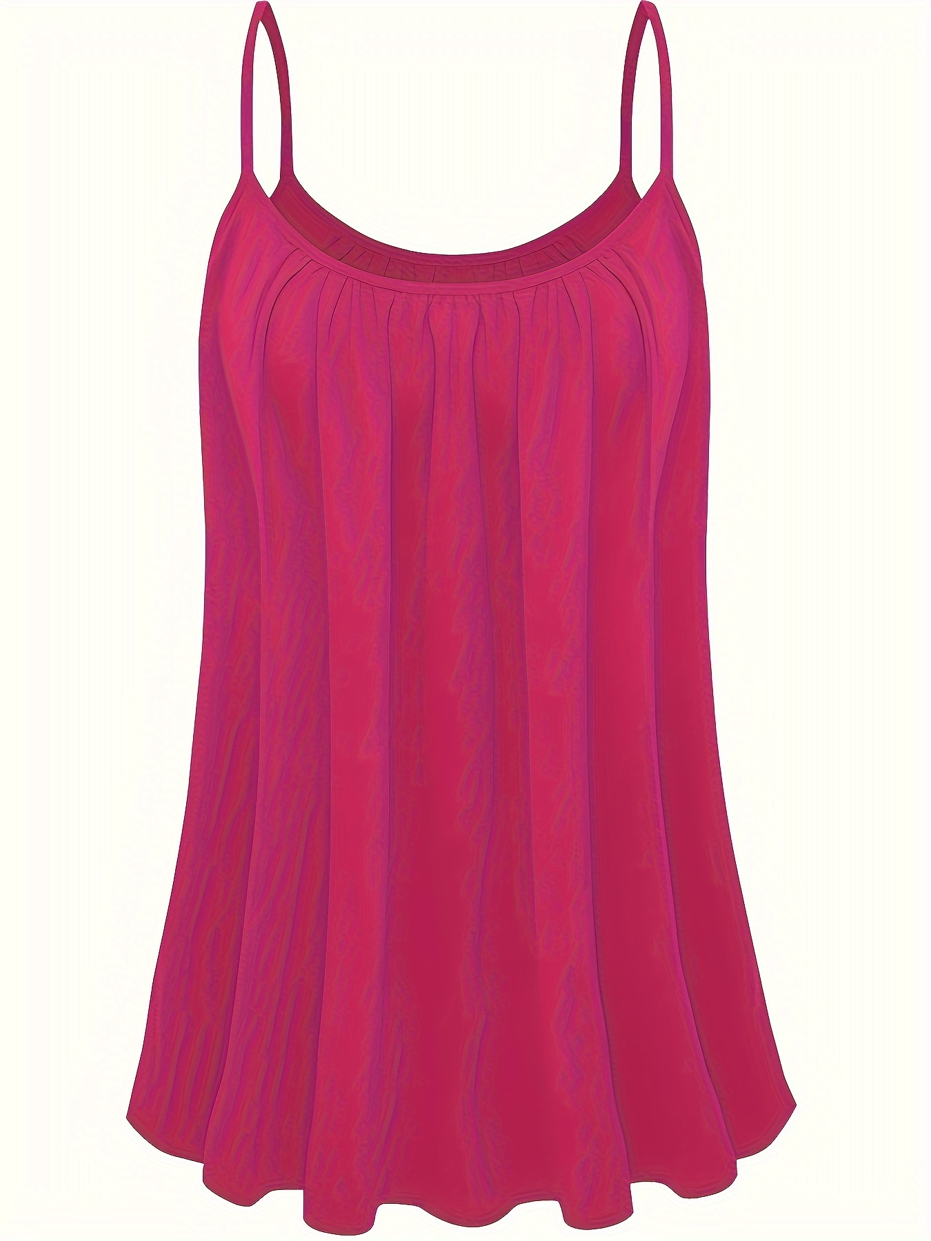 Plus Size Solid Ruched Cami Top, Casual Crew Neck Sleeveless Top For Summer, Women's Plus Size Clothing