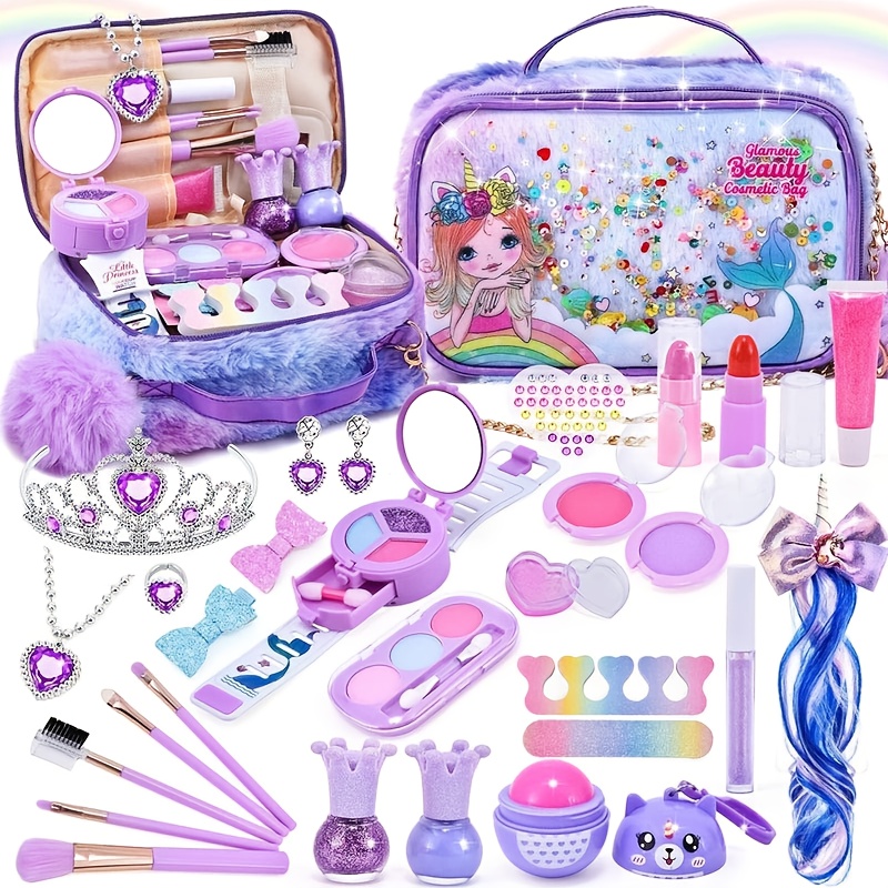 1 Set Of Kids And Girls Makeup Set - Safe And Non-toxic Washable Real Makeup Toys - With Crown Necklace - Suitable For Birthday Party Princess Dress Up Gifts