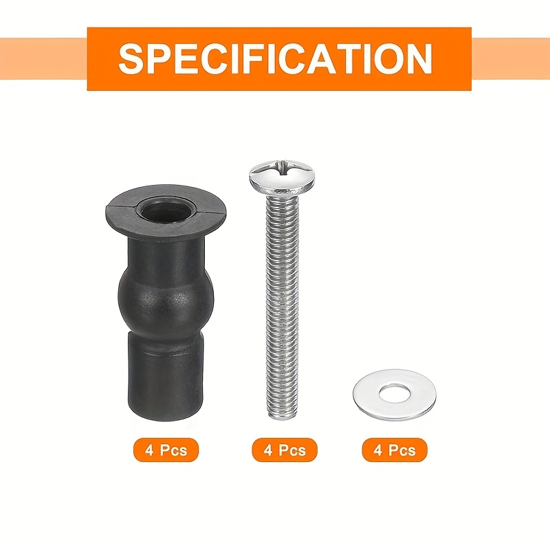 4-Pack Universal Toilet Seat Bolt Kit – Stainless Steel & Rubber Hardware With Long Downlock Nuts – Anti-Slip, Easy Install (Black/Silver)