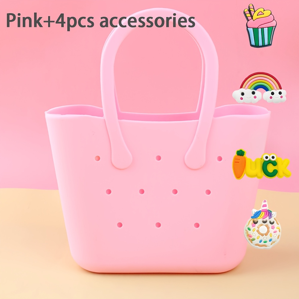 TEMU 1pc Diy Silicone Hole Bag With 4pcs Accessories - Beach Tote & -themed Hole Punch, Multicolor Suitable For Souvenirs, Gifts, Everyday Use,