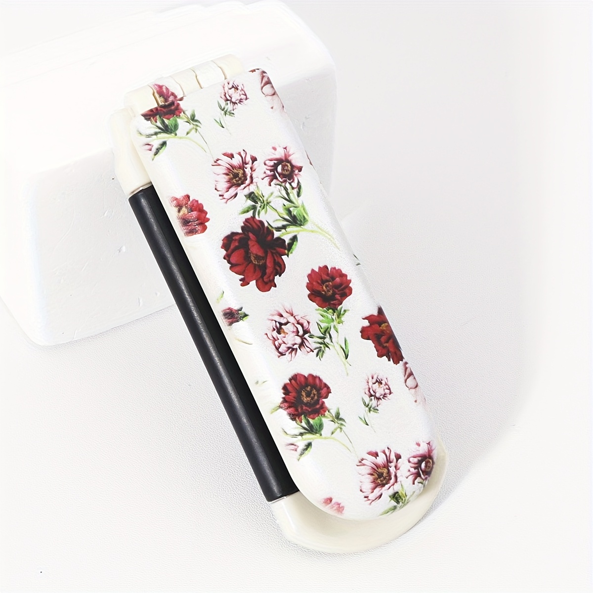 TEMU 1pc High Gloss Floral Print Compact Mirror Comb With Air Cushion, Travel Friendly Hair Brush And Vanity Mirror Combination, Used For Smoothing