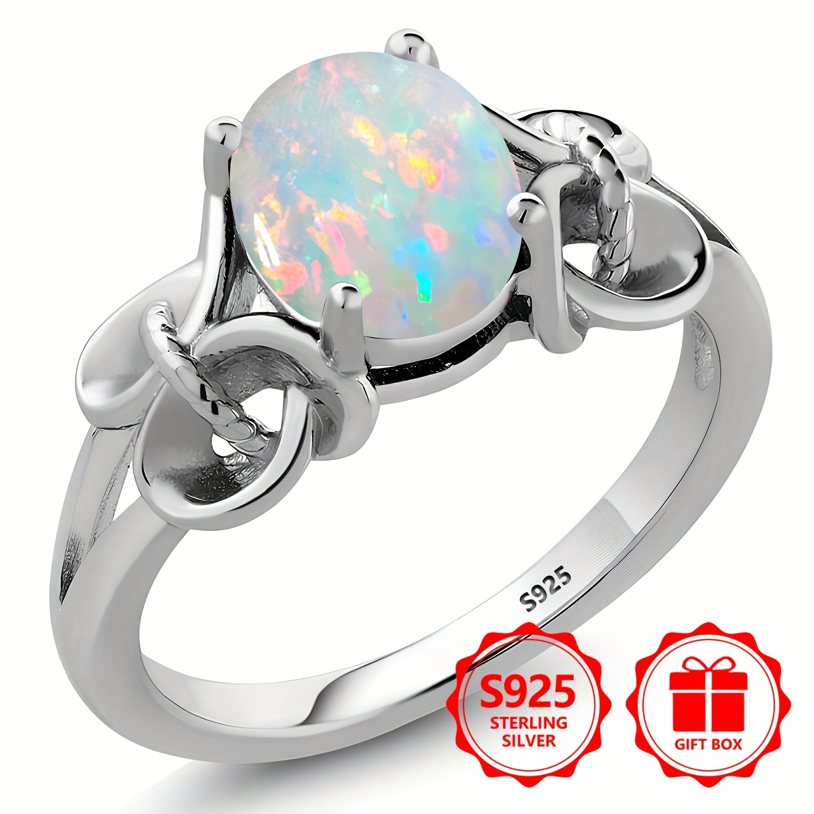 925 Silver Women's Opal Personal Ring - Ideal for Many Occasions