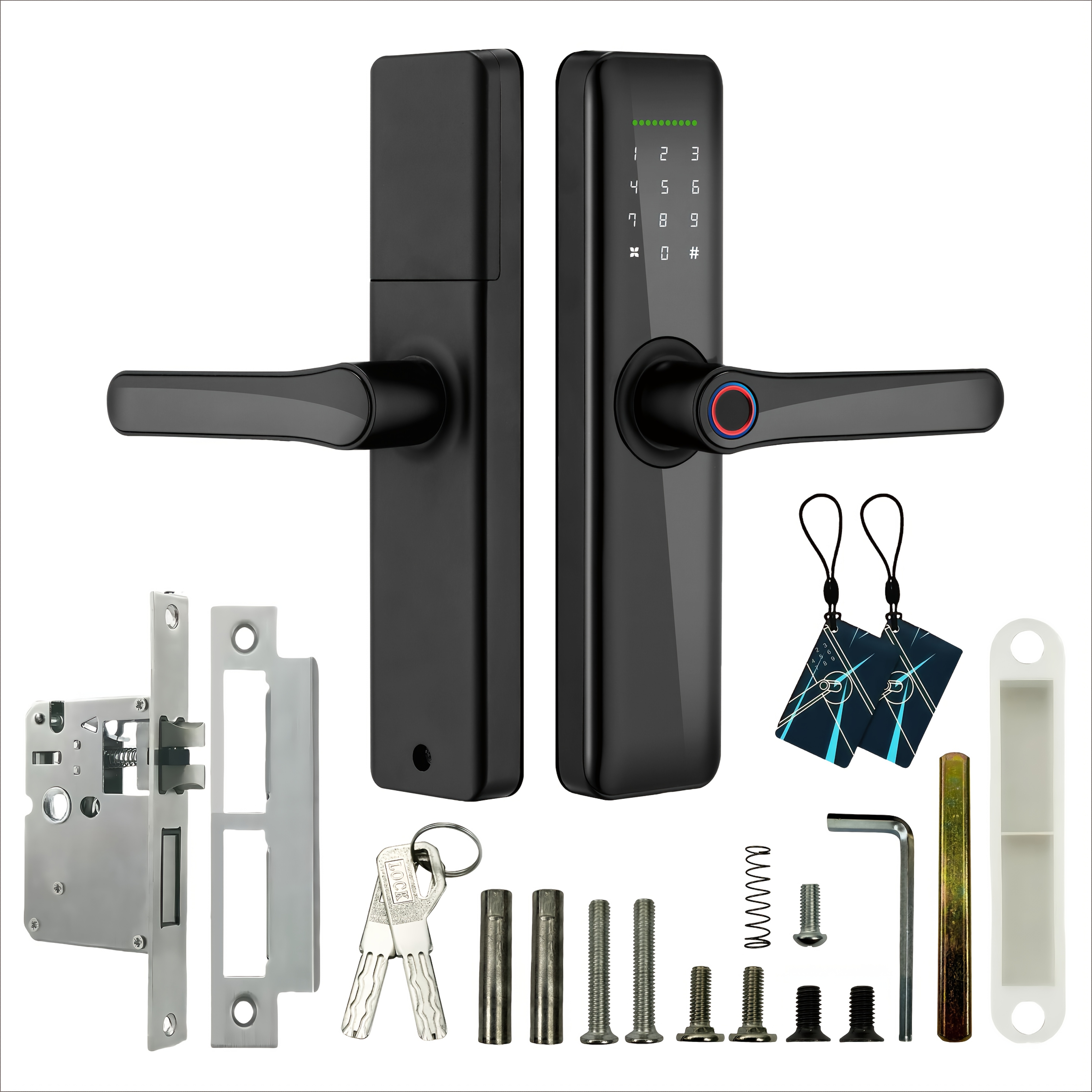 Puerta Inteligente con Manija: Acceso sin Llave por Huella, Código Digital y Tarjeta, Control sin varillas BLE a través de APP, Funciona con 4 Pilas AAA (No Incluidas), Ideal para Entrada, Puertas Principales, Oficinas, Hoteles y Apartamentos