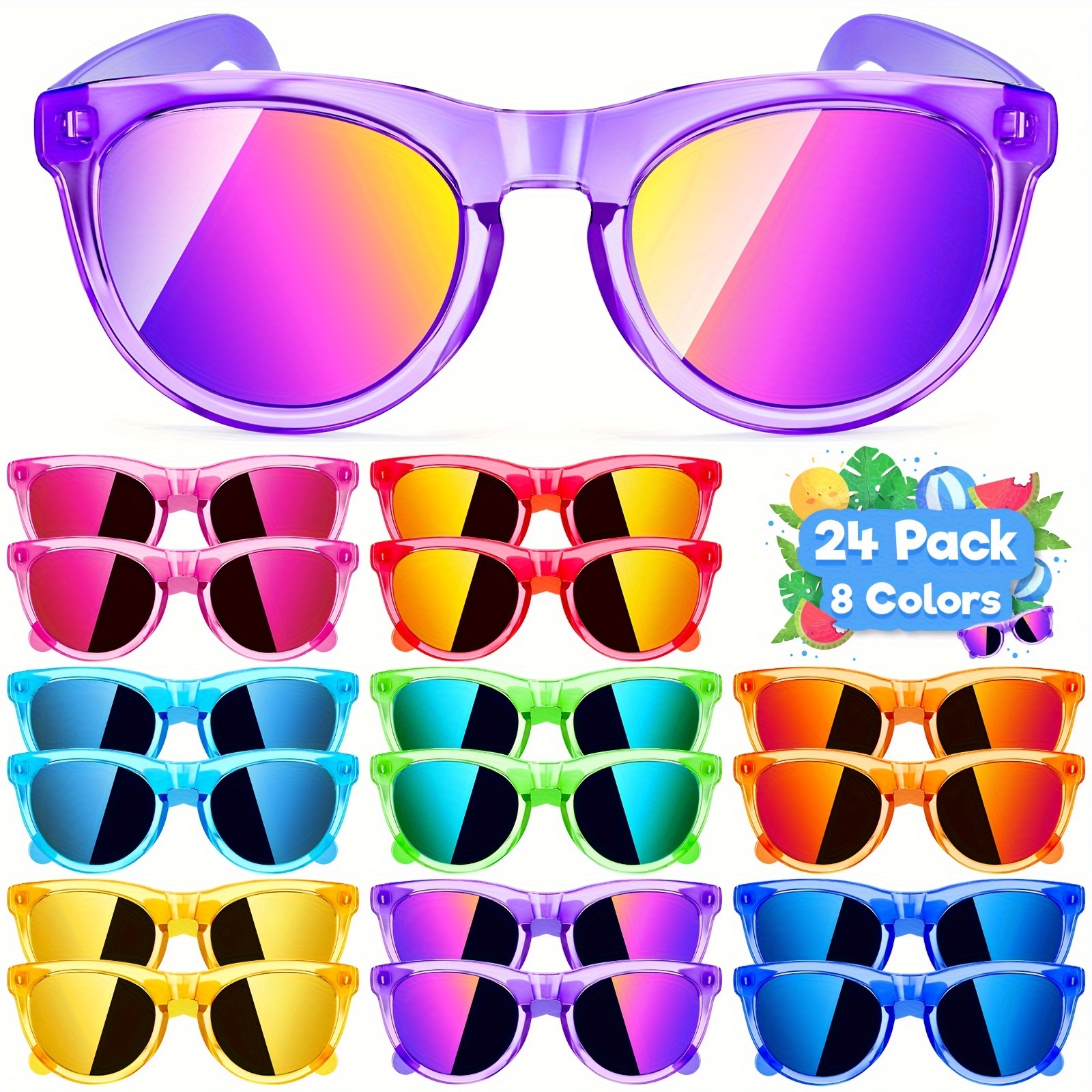 

24 Pack Kids Sunglasses Party Favors, Translucent Kids Sunglasses With Uv400 Protection, Summer Beach Pool Party Favors For Kids 3-8