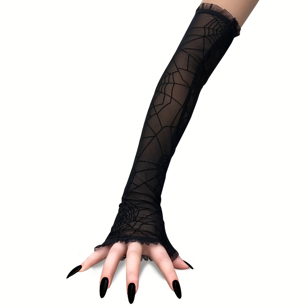 

Spider Web Half- Gloves - For Halloween Costumes & Performances, Polyamide