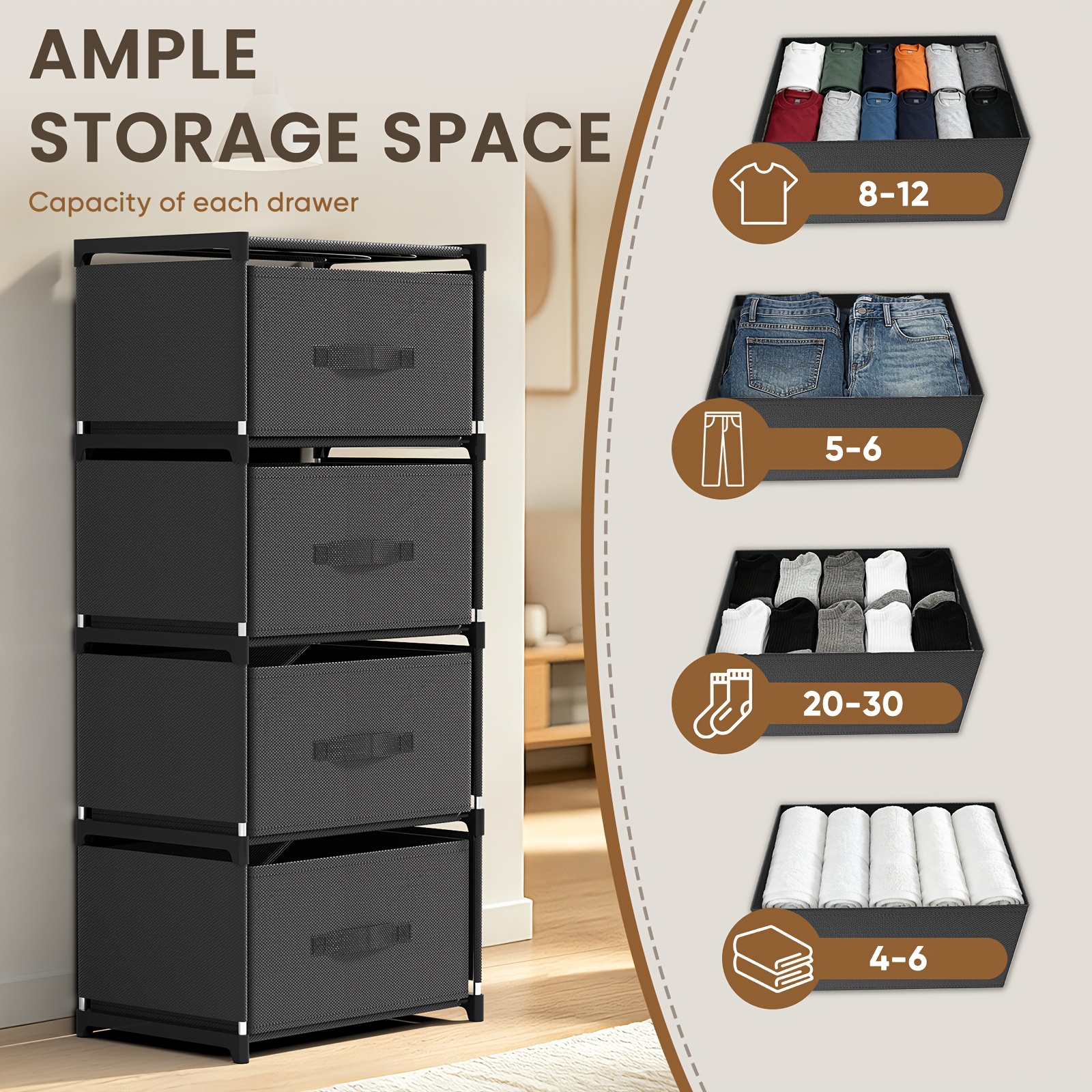 TEMU WORAUM 1 pièce Casier avec 6/4/3/2 tiroirs, Articles de rangement , Étagère de style tiroir, Armoire de rangement, Bande en acier inoxydable -
