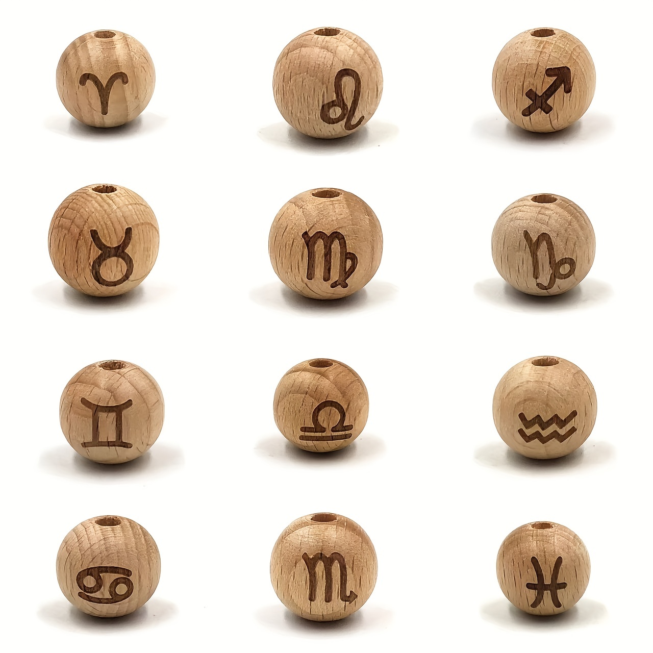 

12pcs Wooden Zodiac Beads, Sign Charms For Making, Necklace And Bracelet Accessories, Unique Gift For Birthdays And Holidays