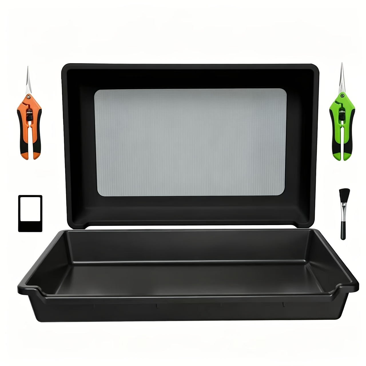 Image of Sturdy 2-in-1 Trimming Tray Designed For Collecting Herbs, Featuring A Dry Sift Screen Set With -micron Fine Mesh And 2 Trimming Scissors, In
