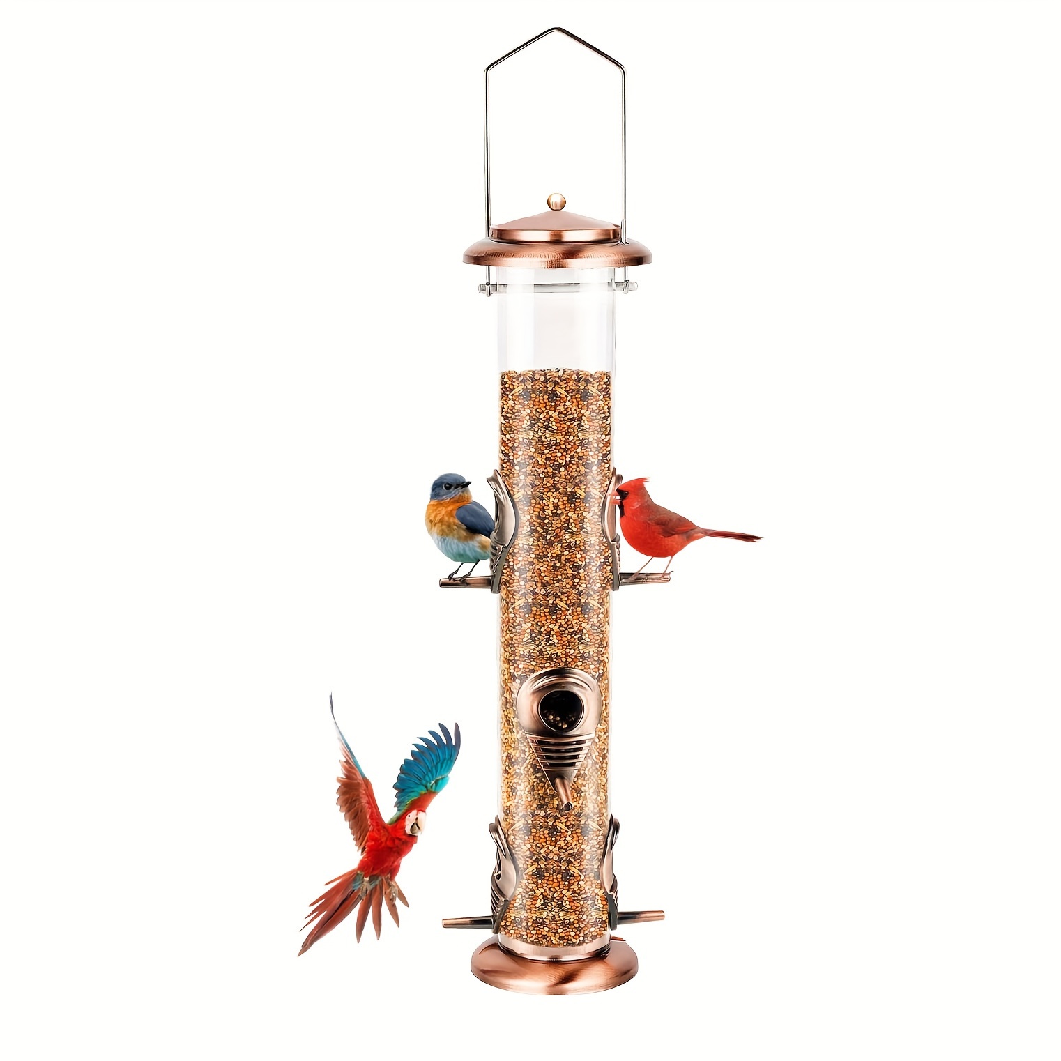Image of Bird Feeder, 6-port Wild Bird Feeders For Outdoors Hanging, Heavy Duty Chew-proof And Rust-proof Tube Bird Feeder, Without Battery