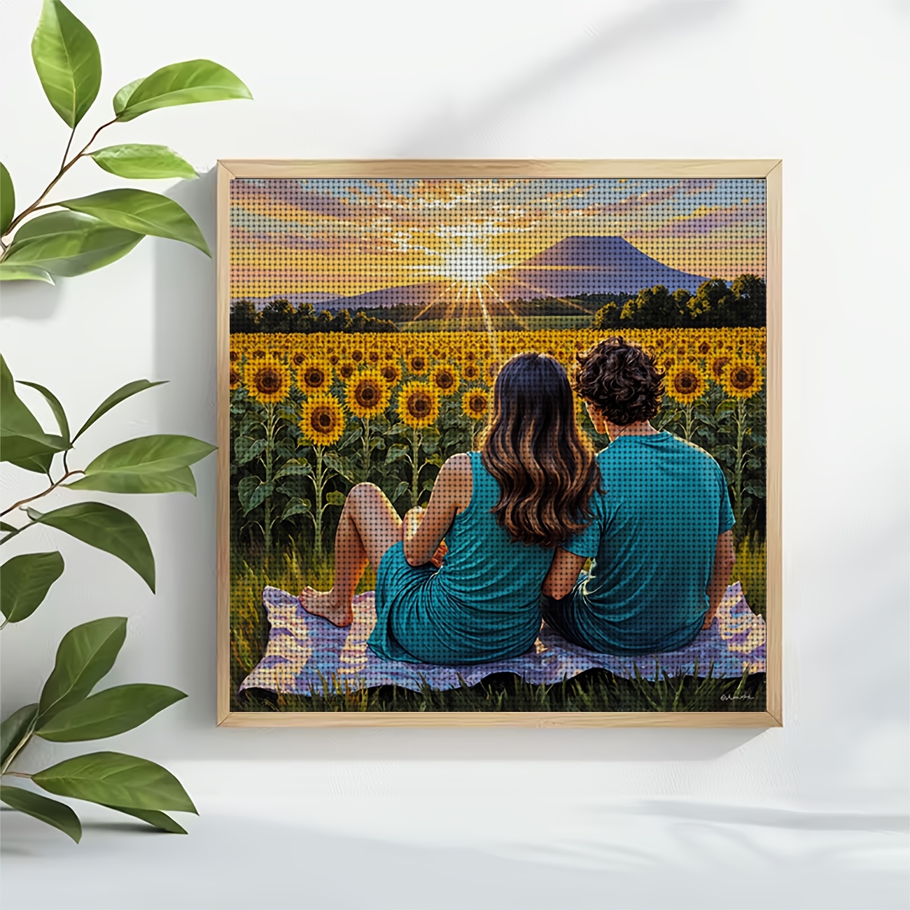 DIY Cross-Stitch Printed Kit "Two People in a Sunflower Field" for Beginners
