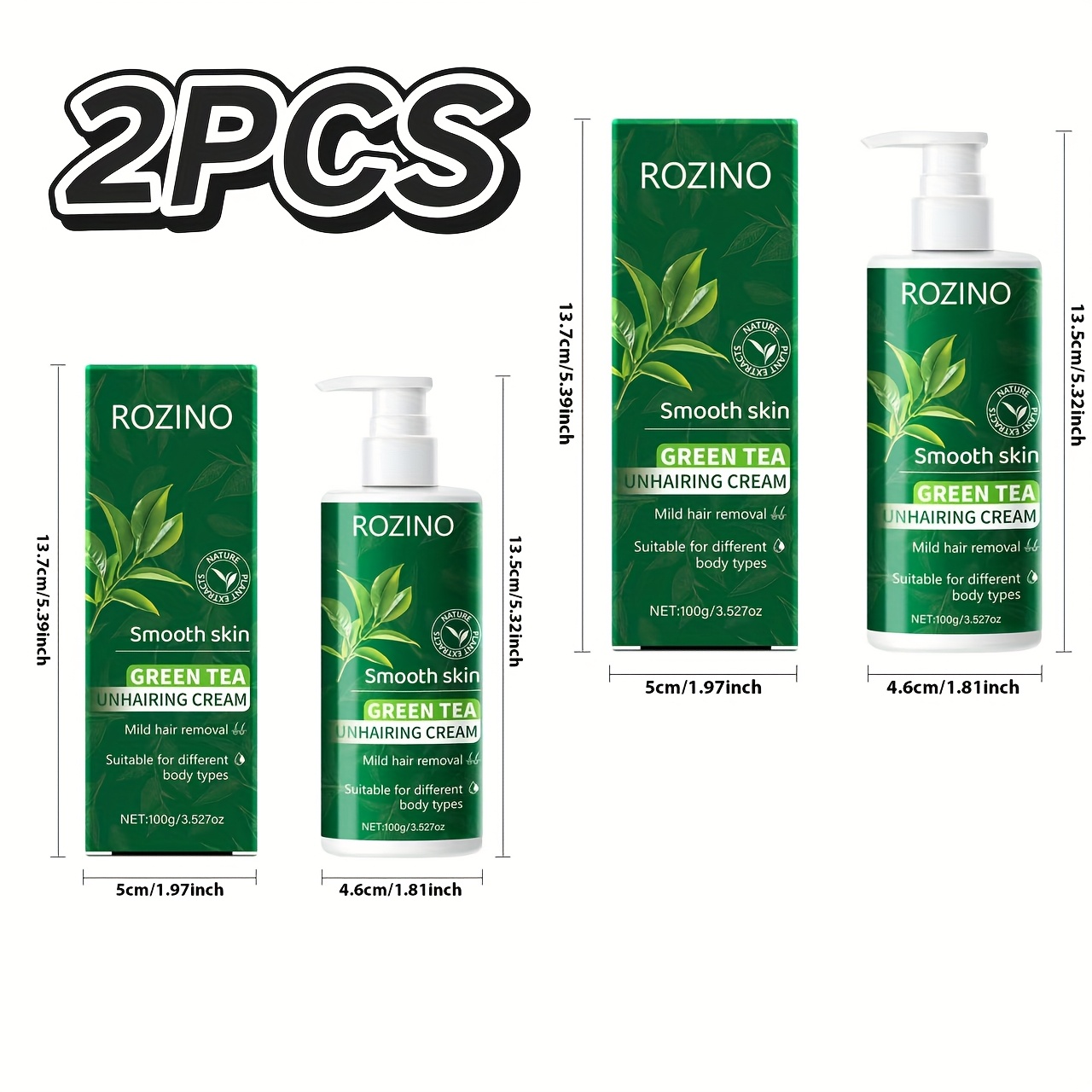 2pcs Green Tea Ultra-Clean Hair Removal Cream for Lasting Smoothness