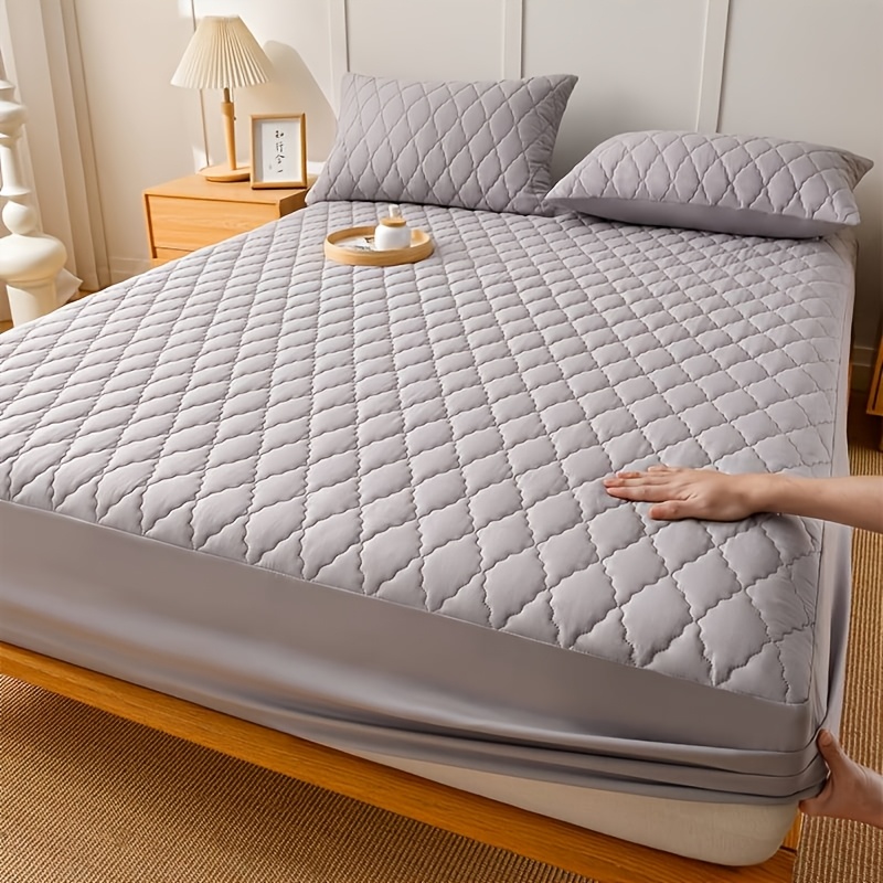 TEMU 100% Waterproof Breathable Comfortable Mattress Protector, Quiet Thickened Quilted Bedspread With Deep For 15 Inch Without Pillow, Use Reusable