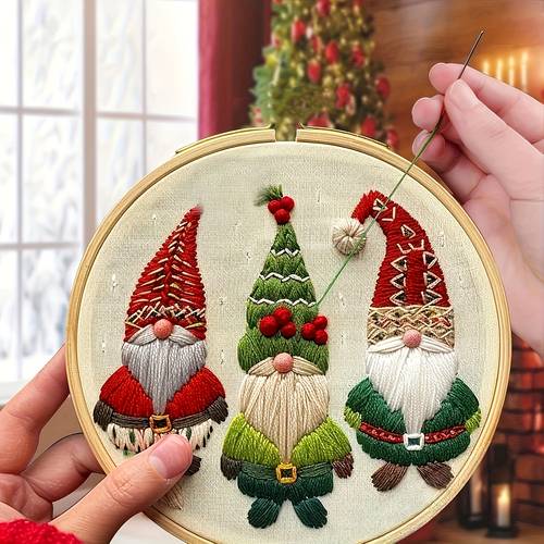 Christmas Embroidery Kit for Adults and Beginners - Handmade Holiday Themed Craft Set with Hoop, Needle, and Thread, Seasonal Decoration DIY Kit for 14+ - Mixed Color, All-Season Needlework Supplies