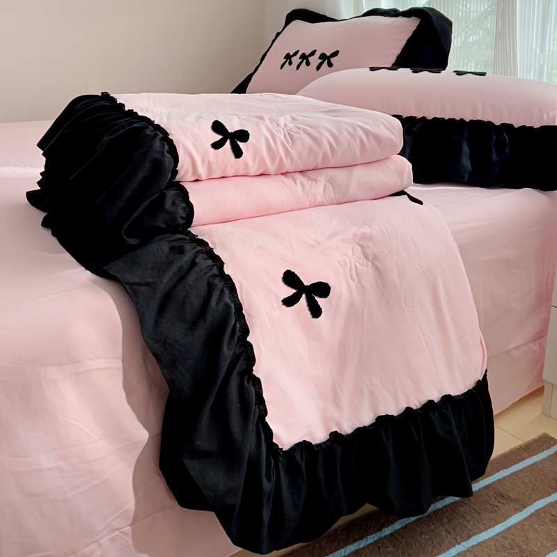 1pc High-End Elegant Bow Towel Summer Quilt, Summer Quilt Down Duvet Cover, Polyester, with Ruffle