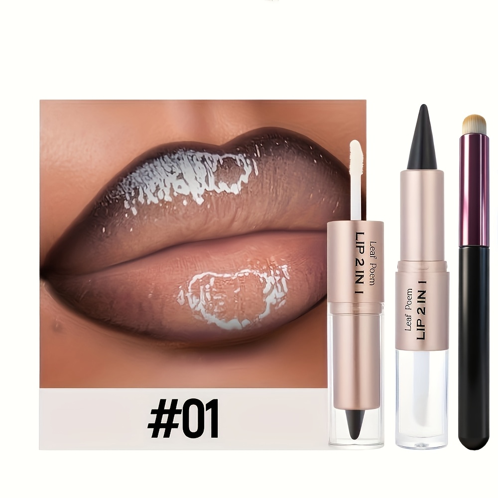 TEMU Lip Liner Lip Gloss Double-head -one Makeup Product - Matte Lip Liner, Mirror-like Lip Gloss, Lip Cream - With Glossy Finish - Perfect Gift