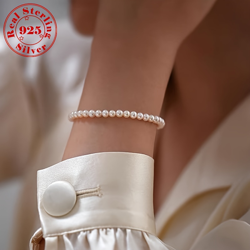 

Elégant bracelet en perles d'eau douce pour femmes, en argent sterling 925, style simple et élégant, bijoux hypoallergéniques pour femmes.