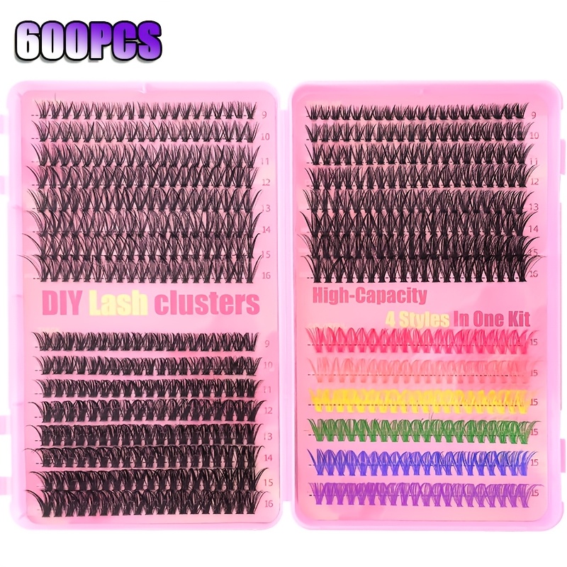 Image of 600/240pcs Cluster False Eyelashes, 9-16mm, 30d 40d 80d 100d, Colored Cat Eye Lashes , Natural, Thickening, Volumizing Eyelashes, With 1pc Small Colored Lashes, Suitable For Beginners, Reusable