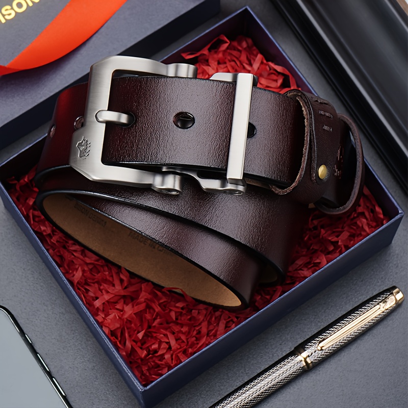 BISON DENIM Men'S Leather Belt Brown Casual Style