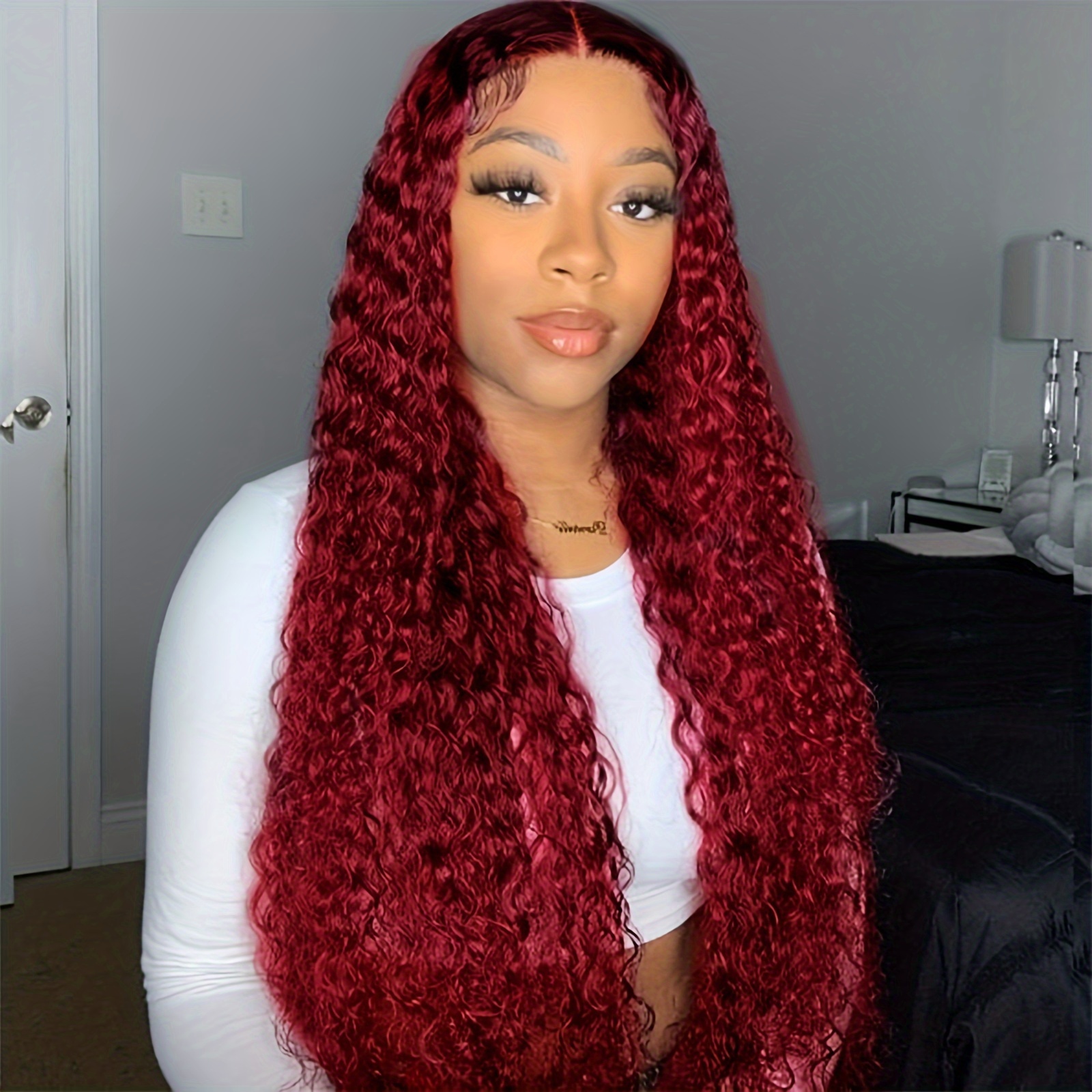 Synthetic 13*4 Lace Wigs Women Wine Red Color Burgundy Curly - Temu