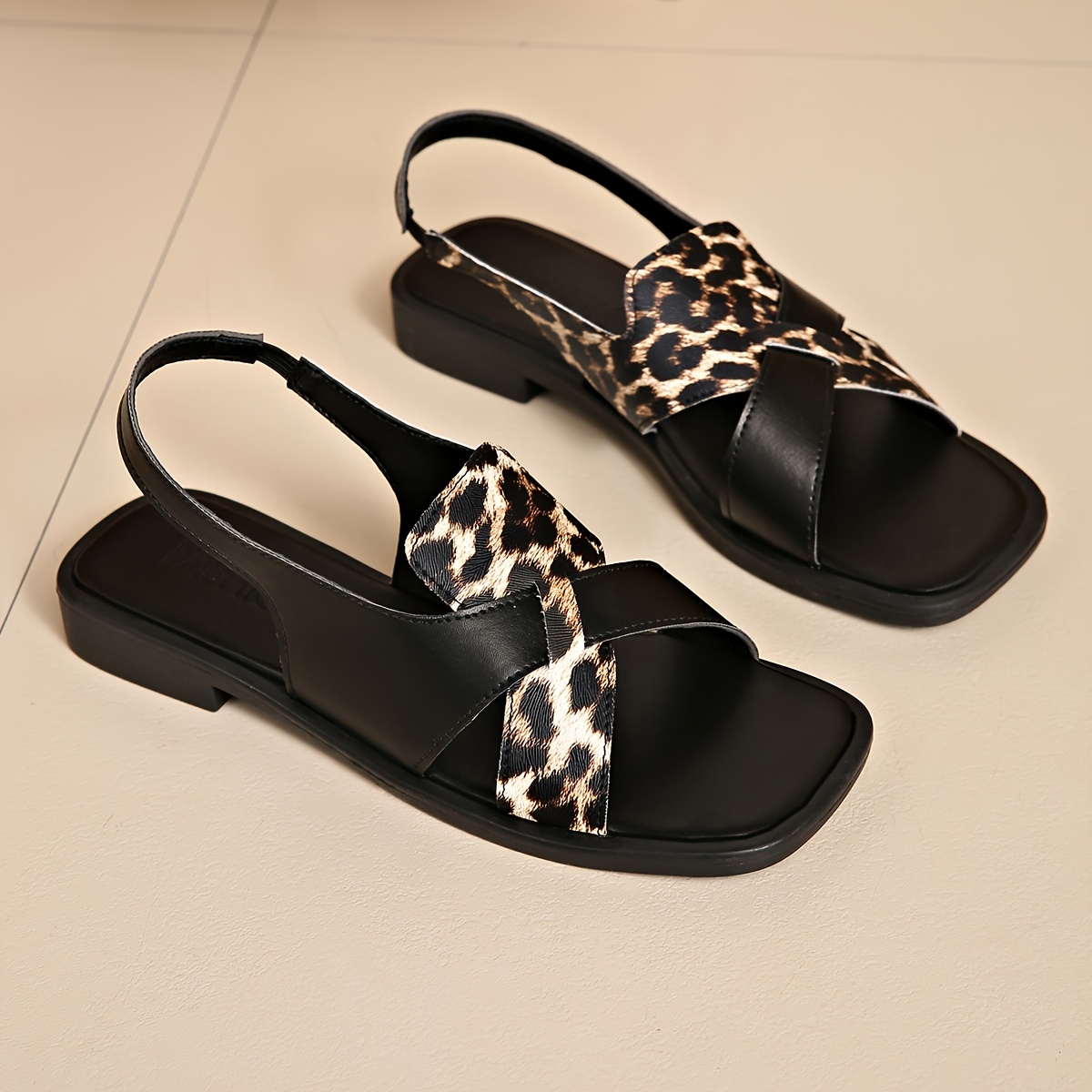 TEMU Black Contrast Texture, Slip-on Back Strap, Low Heel Thick Sole Anti-slip, Insole Comfortable And Non-fatiguing, Suitable For Summer Commuting