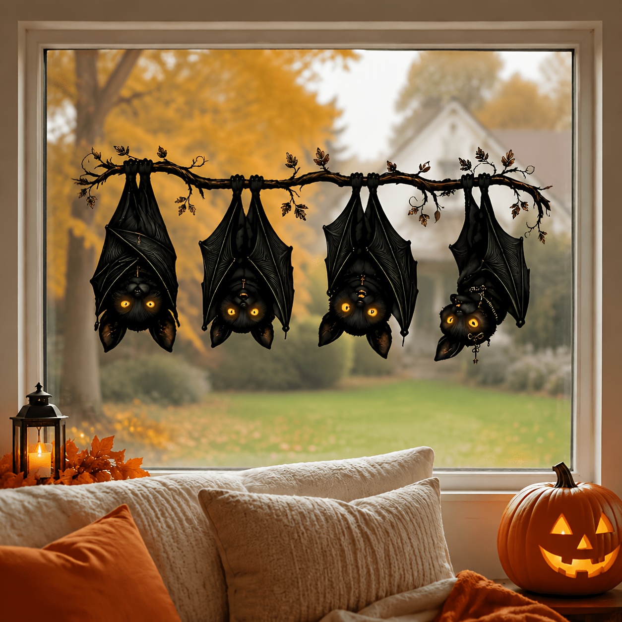 TEMU 1pc Halloween Hanging Bat Window Cling, Halloween Holiday Decorative Glass Sticker, Decor Sticker, Static Adsorption Removable Beautifying