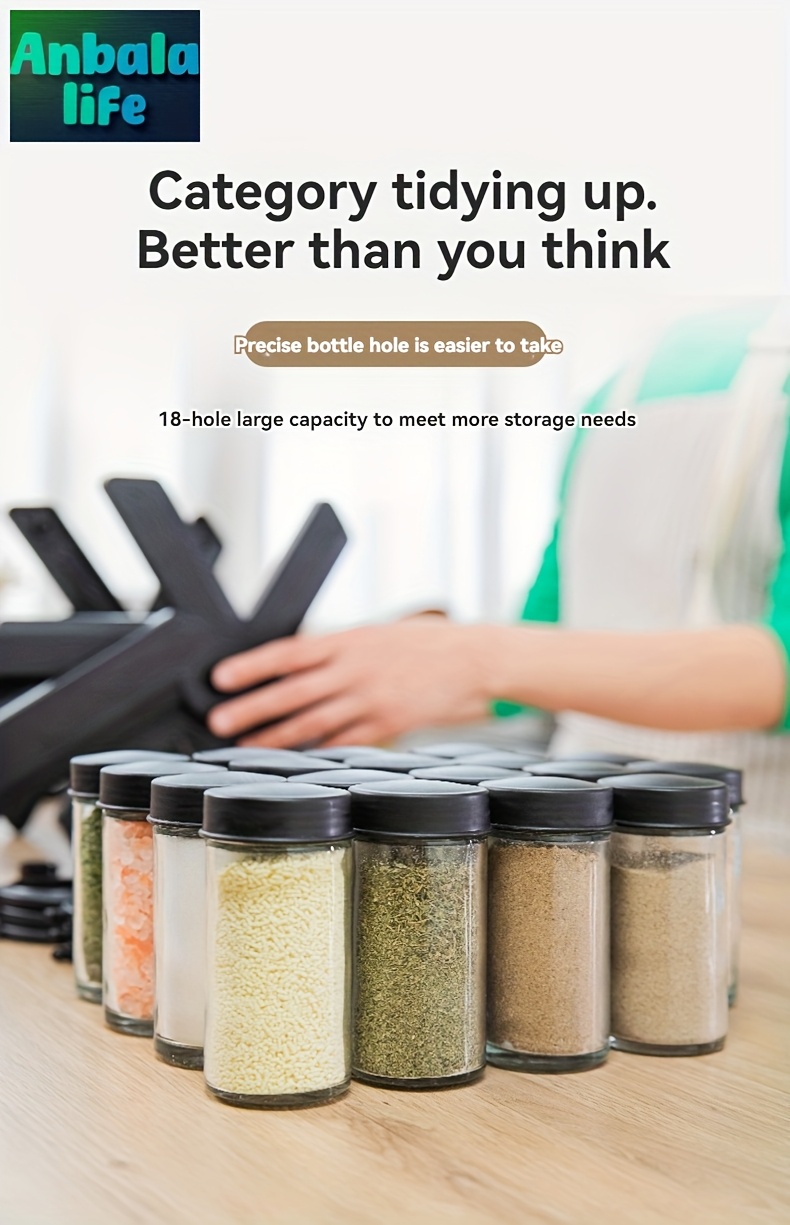 rotatable 18 can spice rack organizer 360   wheel style non fragile plastic bottles abs acrylonitrile butadiene styrene seasoning storage containers drop resistant food grade   for kitchen countertop spice rack organizer details 2