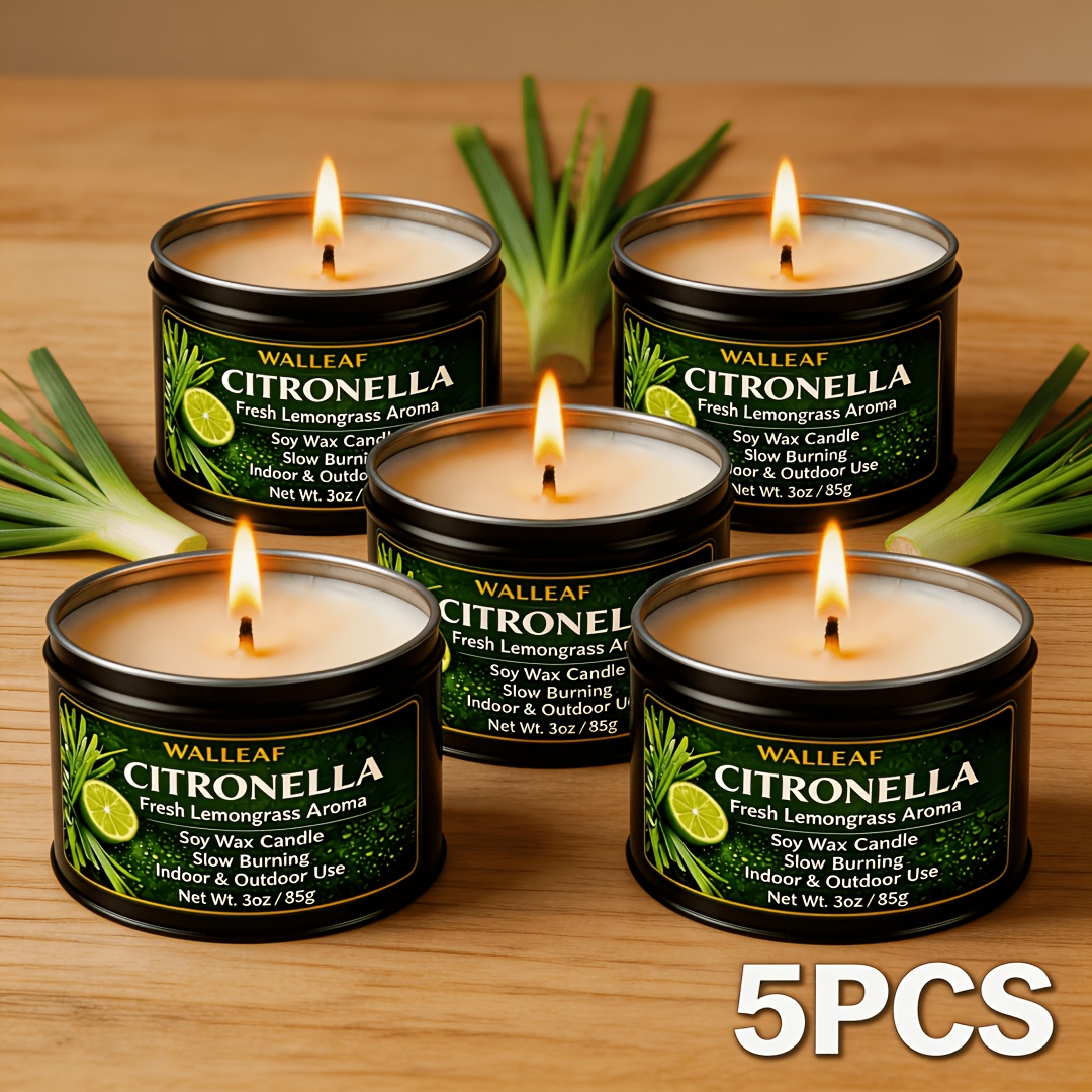 Image of 1/3/5pcs Natural Soy Wax (citronella) Incense Candles, Long- Fragrance, Suitable For Summer Gardens, Bedrooms, Patios, , Decks, And Camping Scenes, Outdoor Citronella Scented Candles, Ideal As Gifts