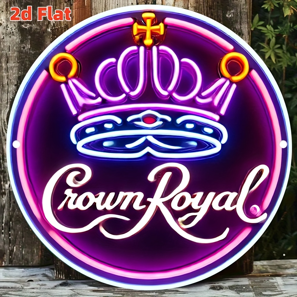 TEMU 2d Flat - 【2d Flat】 2d Flat Printing 1pc Metal Iron Sign, Non-lighted Crown Whiskey Neon Light, 7.8x7.8 Inch Metal Wall Art, Home And Office