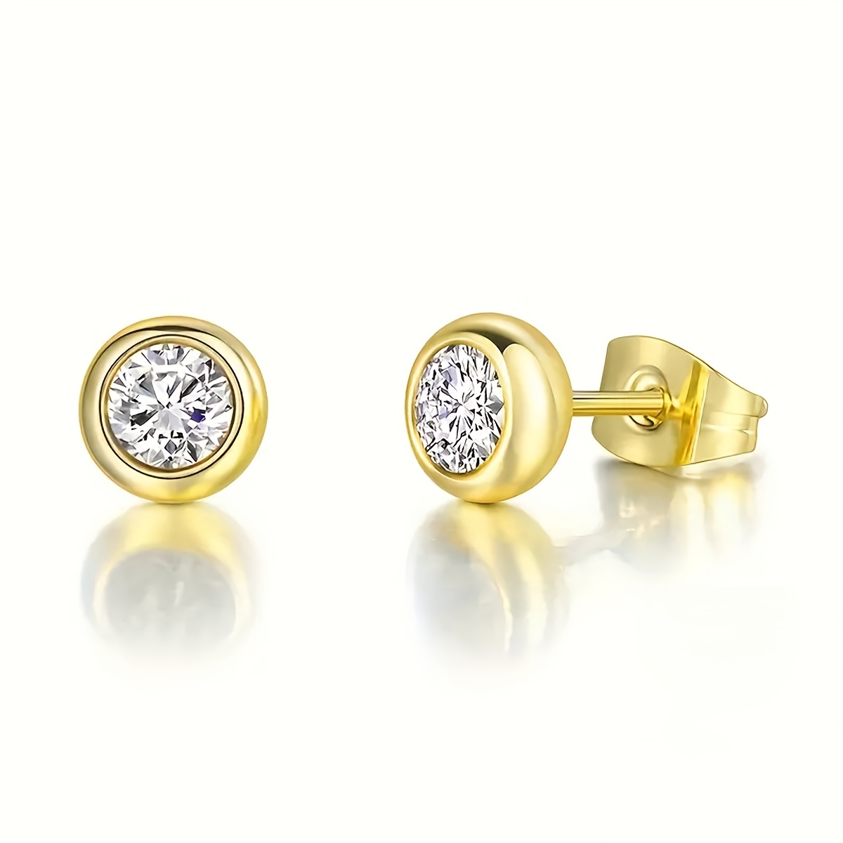 TEMU 1 o 2 de aretes de acero inoxidable dorado redondos con incrustaciones de circonita sintética, no es necesario quitarlos al bañarse o dormir, la
