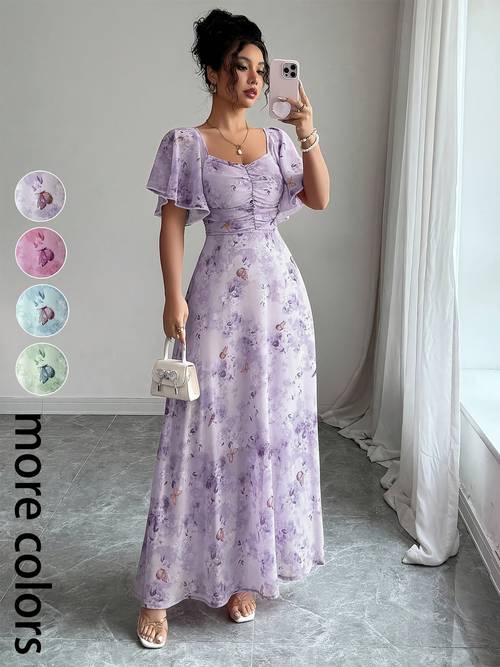 womens dress with details womens chiffon print sleeves french style outfit