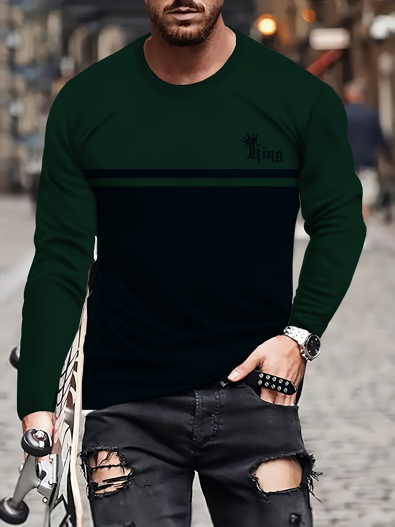T Shirt Men's Novelty Graphic Print Black Long Sleeve