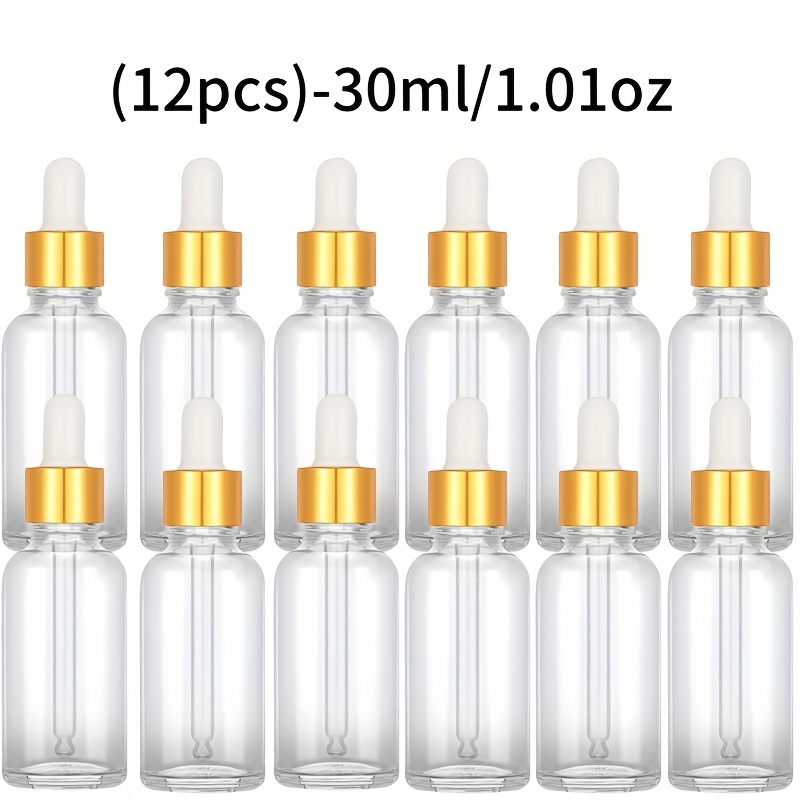 TEMU 12pcs 0.33oz/0.67oz/1oz/1.69oz Transparent Glass Bottle With Dropper, , Suitable For: Essential Oil Perfume And Sap Liquid Distilled Water Empty
