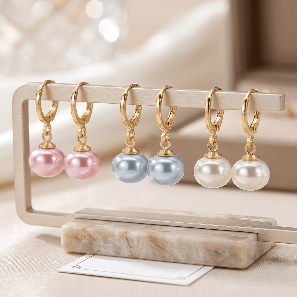 TEMU 3 paires de boucles d'oreilles pour femme à perles pain plaquées style vintage français, adaptées pour mariage, usage - Créoles à perles rondes