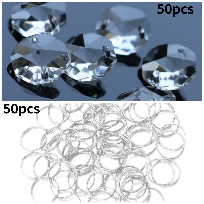 TEMU Set de 100 piezas (50 cuentas anillos de conexión) Colgante de cristal octogonal transparente, decoración de prisma colgante, decoración para el
