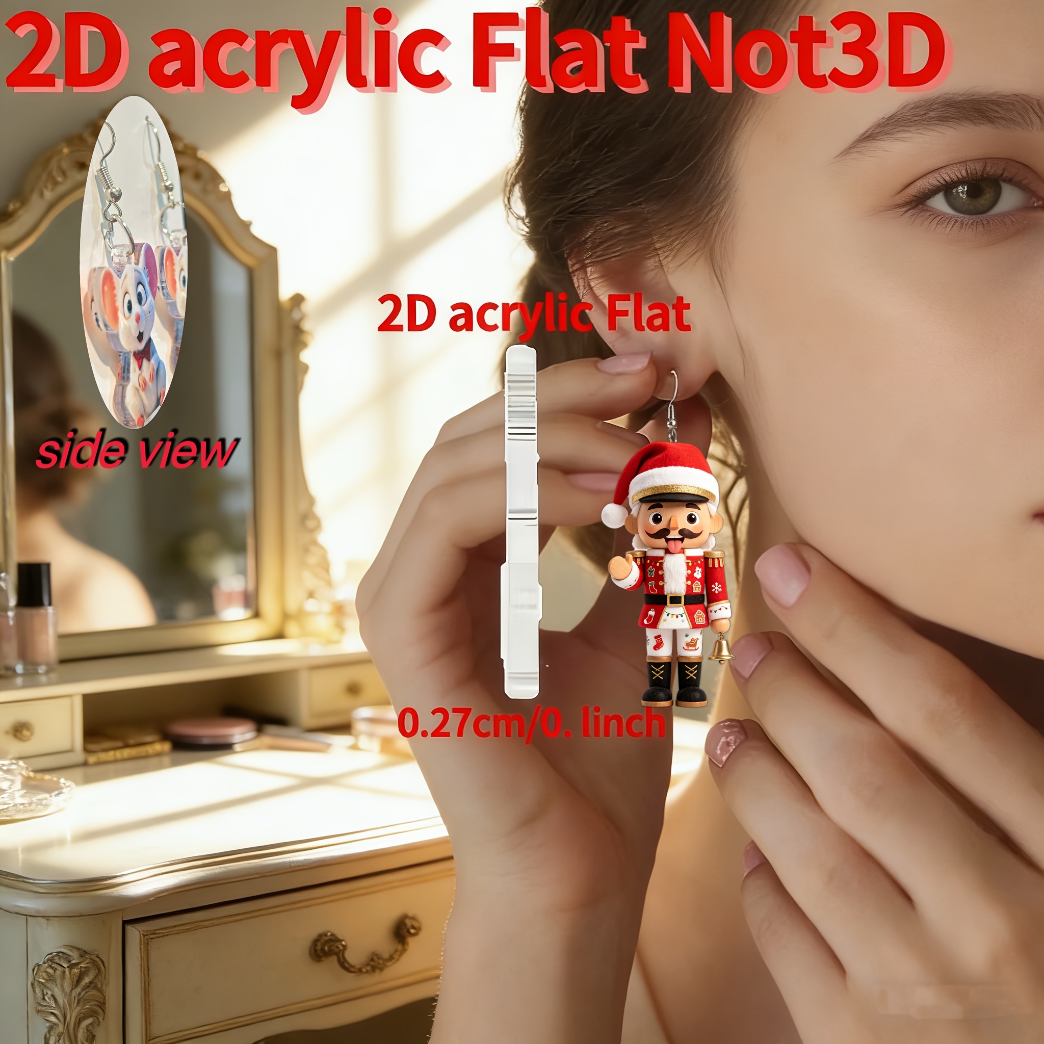 2D Flat Nutcracker Acrylic Pendant Earrings