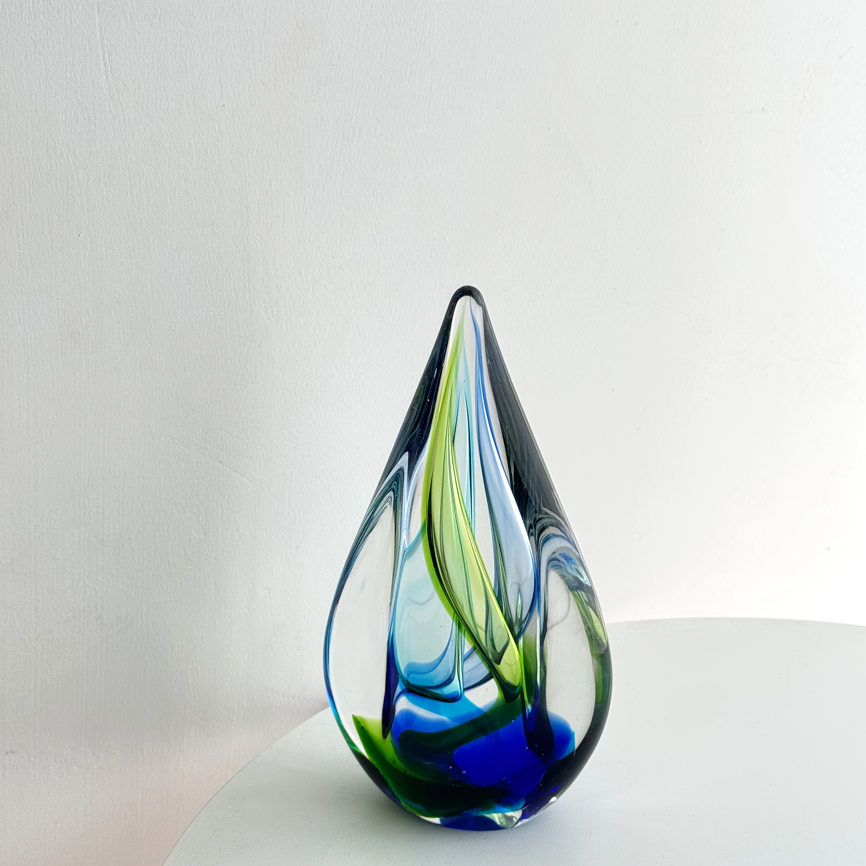 Handmade Murano Glass Teardrop Sculpture - Blue-Green Art Deco Decor