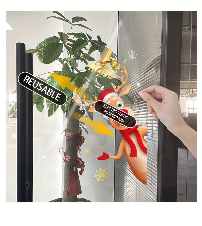 2 stuks Feestelijke Kerst Rendier & Kerstman Raamstickers - 45cm x 60cm, Statische Kleefkracht, Herbruikbaar PVC, Semi-Matte Afwerking, Ideaal voor Thuis, Winkel, Supermarkt, Bedrijf, Schoolfeest Decoraties, Kerstversieringen