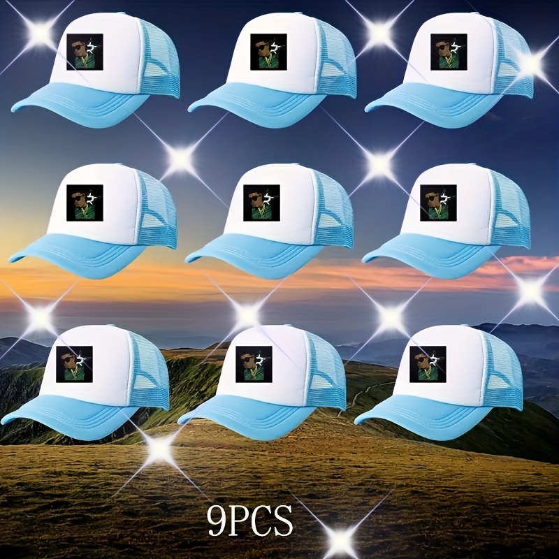 TEMU 9 piezas de gorras de béisbol vintage personalizadas - Gorras de de malla transpirable verdes y negras con texto/logo personalizado, tela