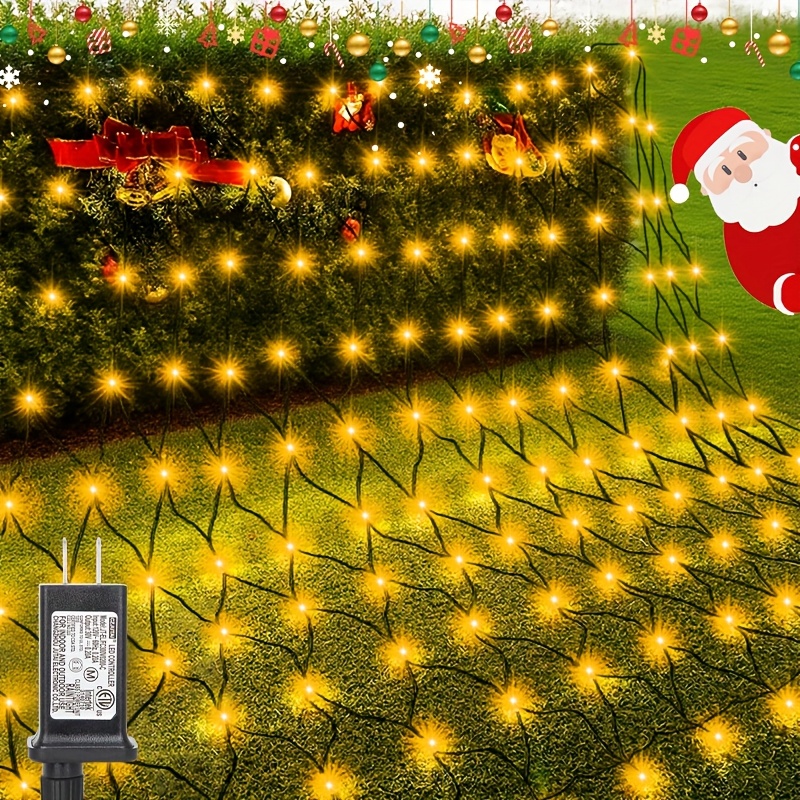 TEMU Christmas Net Lights 200 Led Warm White, 9.8x7.5ft Low Voltage Outdoor Net Mesh Lights With Timer & 8 , Expandable Plug Decorative Lights For