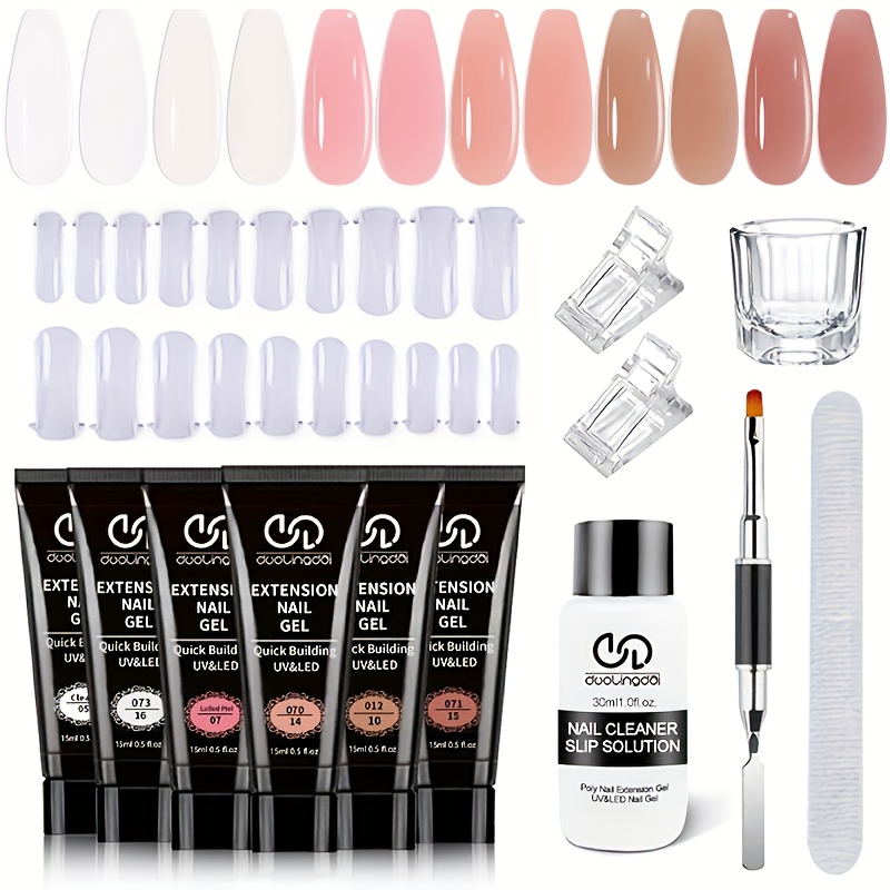 TEMU Poly Gel Nail Kit 6 Colors Extension Gel Kit Jelly Milky White Pink Nude Complete Tools Beginner Thickening Solutions Diy At Home For Women