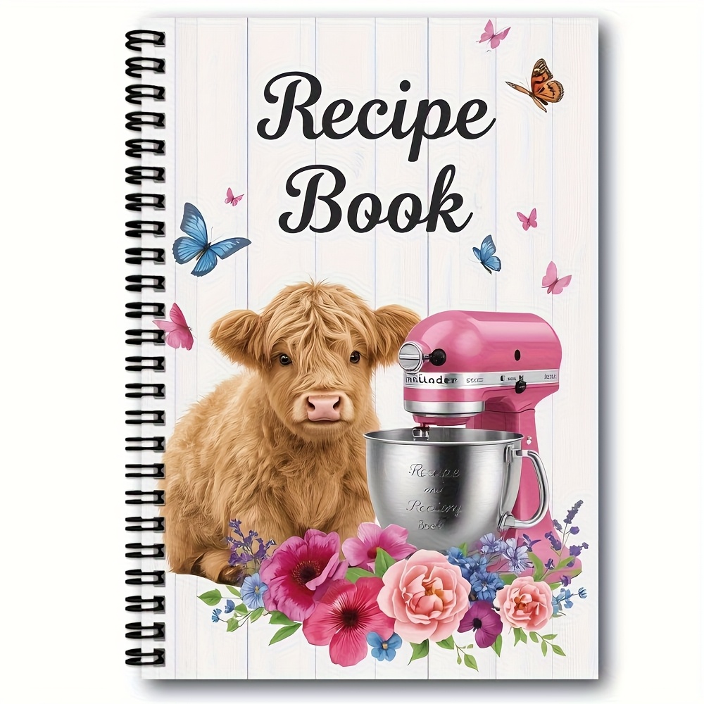 TEMU 1pc Cute Highland Cow Recipe Book With Scottish Terrier-like Cow & Logo- - Spiral Bound Notebook & Adults, Scottish-themed , Recipe Books To