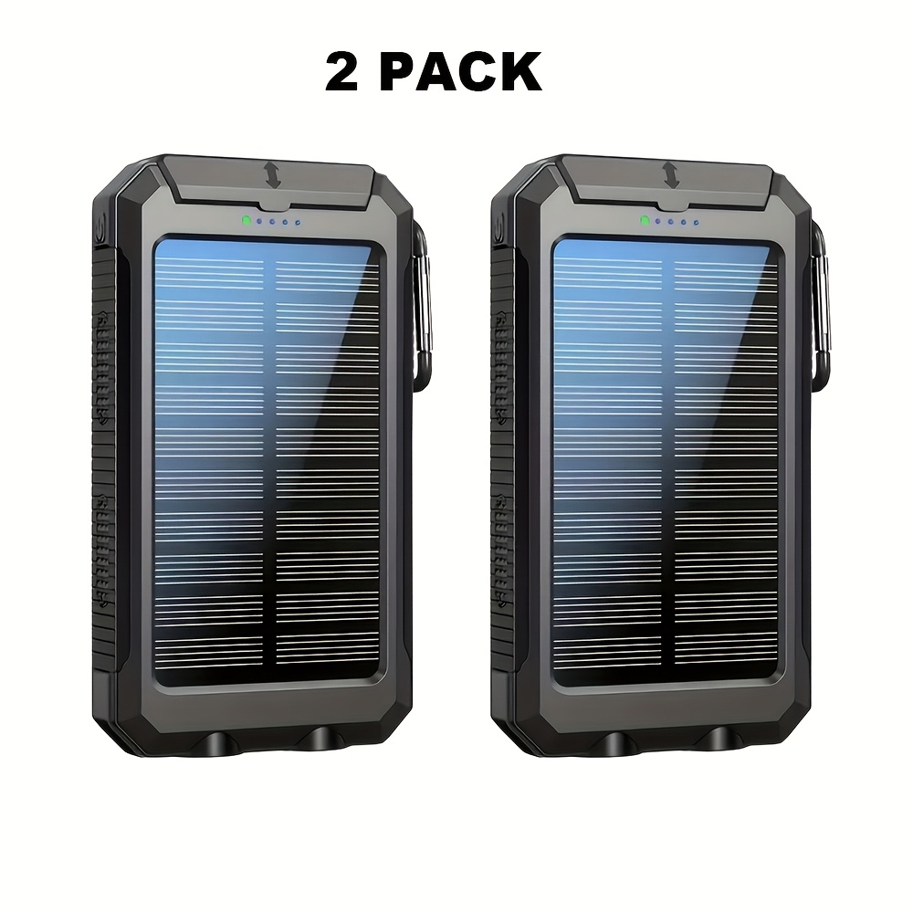 2pcs solar charger 20000mah portable dual usb output solar charging panel fast charging external battery pack built in led flashlight emergency model for hiking pack of 2