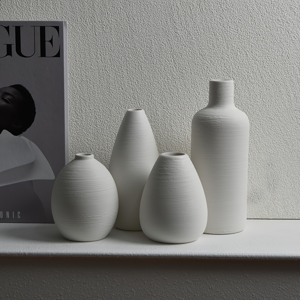 

Contemporary Ceramic Vase Set: 4 Pieces With Textured Design, Home Decor And Flower Arrangements