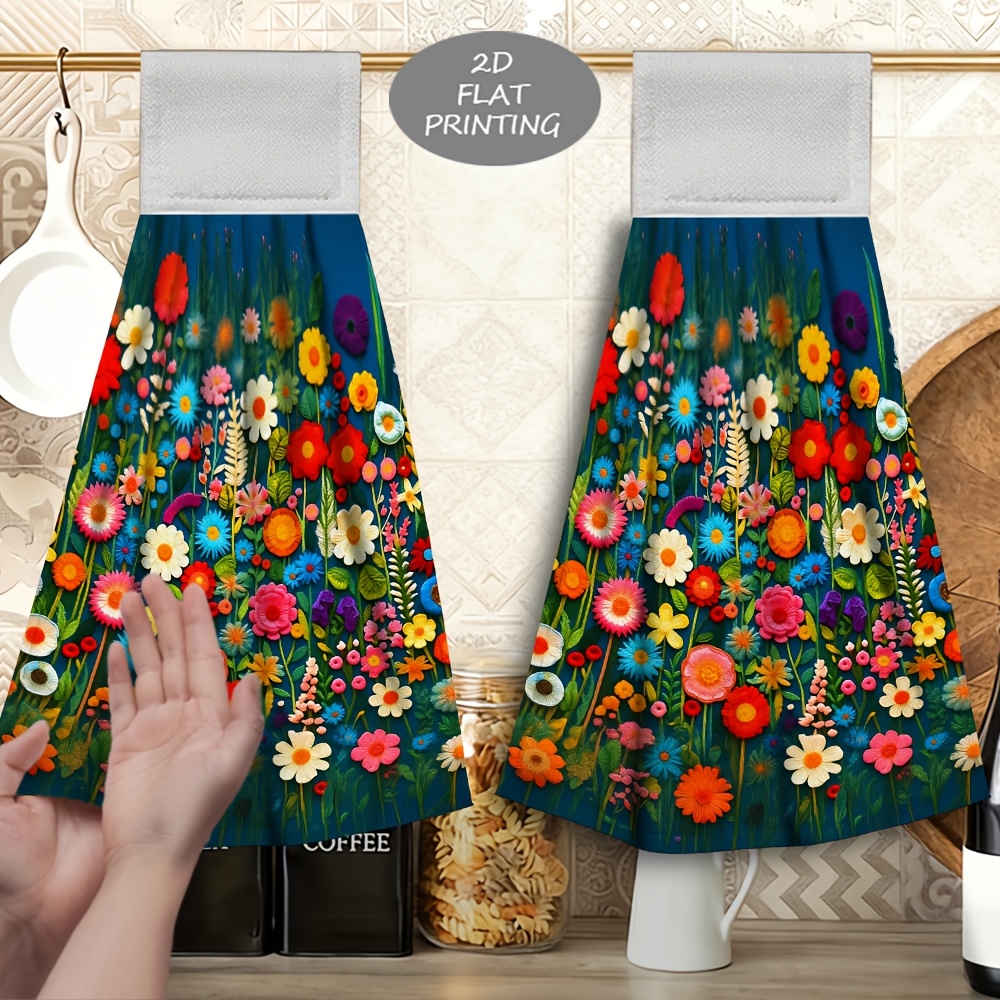 TEMU 2pcs Hanging Hand Towel With Colorful Floral Print, Made Of Soft Microfiber Material With Strong Absorbency, Suitable For Bathrooms, Carnivals,