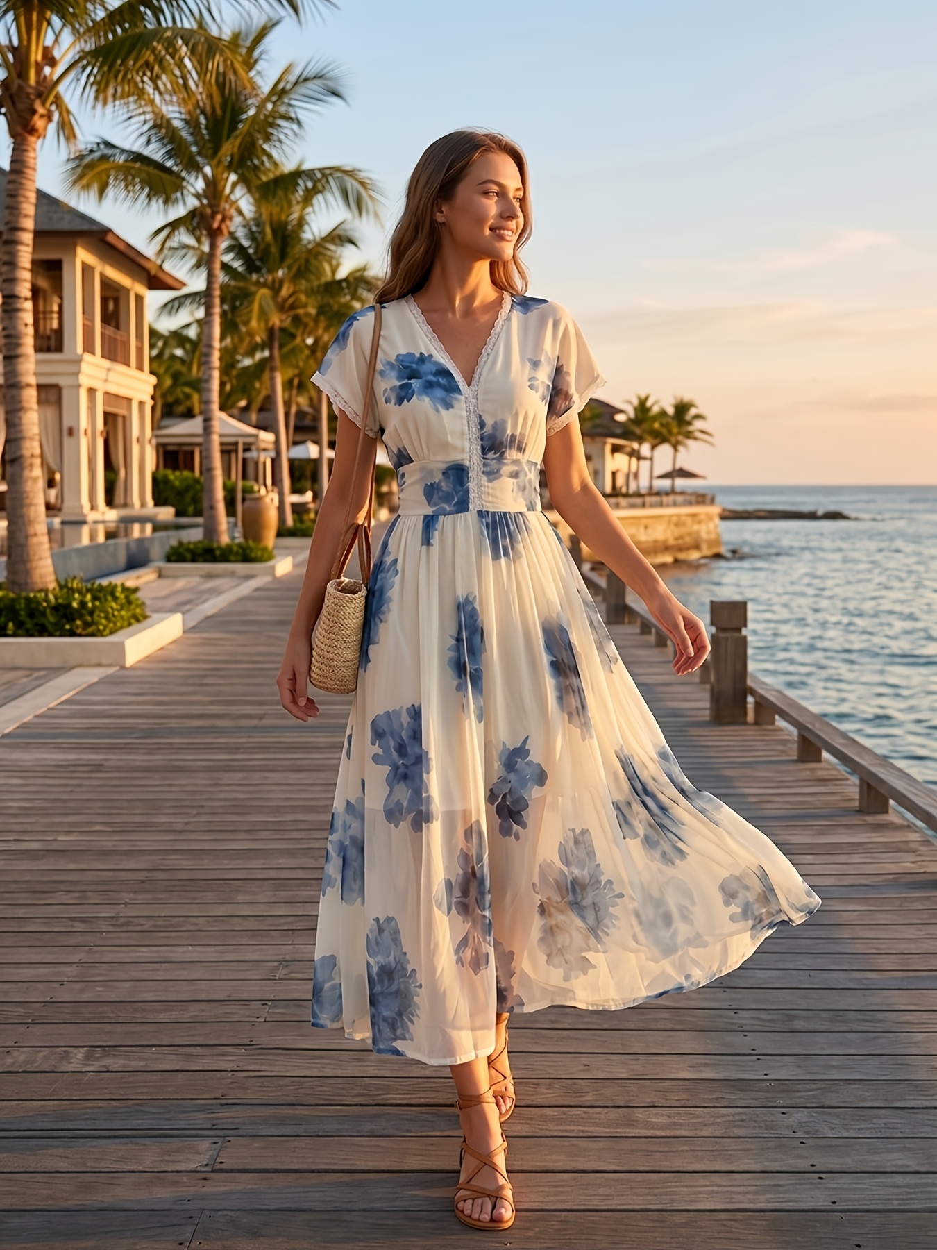 flowy chiffon maxi dress White - Ankle-Length with Leaf Print 5007 and a floaty maxi length tailored for petite proportions womens wash floral print chiffon